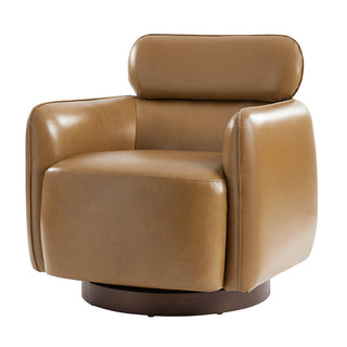 Barrel Armchair, Camel Top Grain Leather with Swivel Base