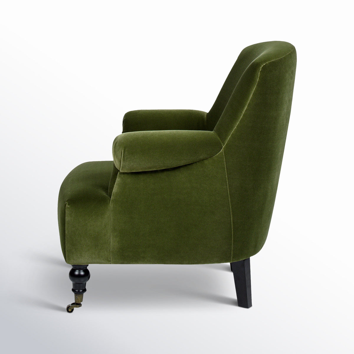 Barrel Armchair in Olive Green Velvet with Flared Arms