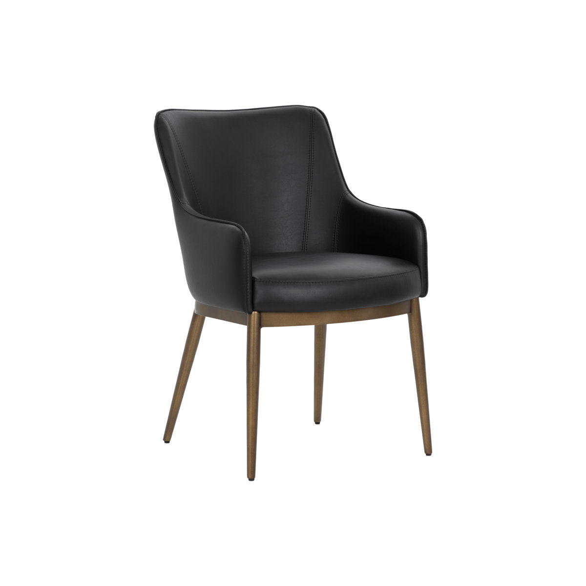 Barrel Back Armchair, Black Faux Leather with Antique Brass Legs
