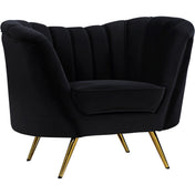Barrel Chair, Black Velvet with Gold Stainless Steel Legs