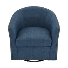 Barrel Chair, Blue Polyester Blend with Black Legs