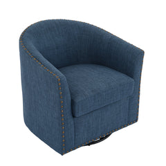 Barrel Chair, Blue Polyester Blend with Black Legs