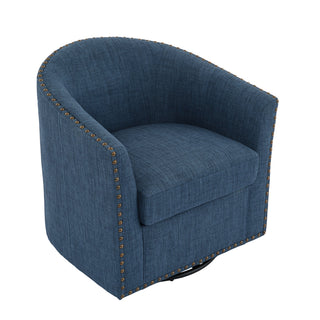 Barrel Chair, Blue Polyester Blend with Black Legs