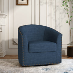 Barrel Chair, Blue Polyester Blend with Black Legs