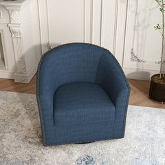 Barrel Chair, Blue Polyester Blend with Black Legs