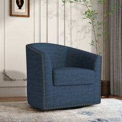Barrel Chair, Blue Polyester Blend with Black Legs