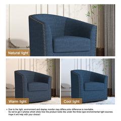 Barrel Chair, Blue Polyester Blend with Black Legs