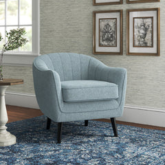 Barrel Chair, Blue Polyester Blend with Black Solid Wood Legs