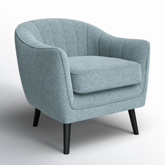 Barrel Chair, Blue Polyester Blend with Black Solid Wood Legs