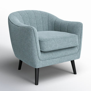 Barrel Chair, Blue Polyester Blend with Black Solid Wood Legs