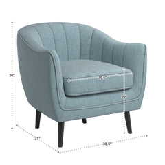 Barrel Chair, Blue Polyester Blend with Black Solid Wood Legs