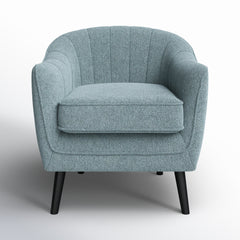 Barrel Chair, Blue Polyester Blend with Black Solid Wood Legs