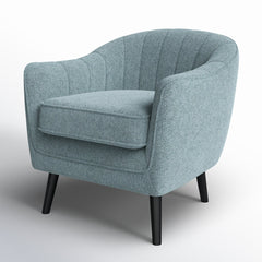 Barrel Chair, Blue Polyester Blend with Black Solid Wood Legs