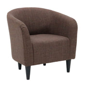 Barrel Chair, Brown Polyester Blend, Black Wood Legs