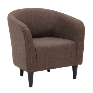 Barrel Chair, Brown Polyester Blend, Black Wood Legs