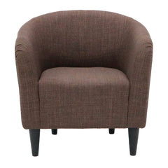 Barrel Chair, Brown Polyester Blend, Black Wood Legs