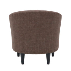Barrel Chair, Brown Polyester Blend, Black Wood Legs