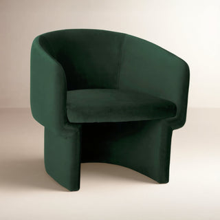 Barrel Chair, Dark Green Velvet Upholstery with Pine Frame