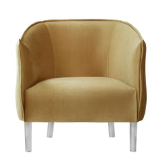 Barrel Chair, Gold Velvet with Clear Acrylic Legs