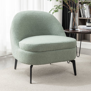 Barrel Chair, Green Polyester Boucle with Black Metal Legs