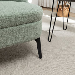 Barrel Chair, Green Polyester Boucle with Black Metal Legs