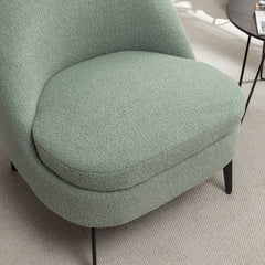 Barrel Chair, Green Polyester Boucle with Black Metal Legs