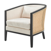 Barrel Chair, Ivory Fabric Upholstery with Black Legs