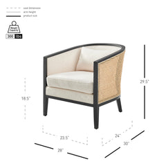 Barrel Chair, Ivory Fabric Upholstery with Black Legs