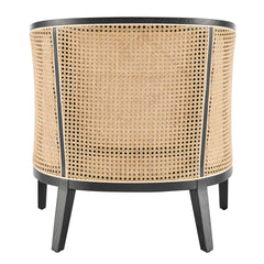 Barrel Chair, Ivory Fabric Upholstery with Black Legs
