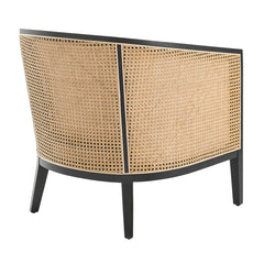 Barrel Chair, Ivory Fabric Upholstery with Black Legs