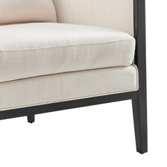 Barrel Chair, Ivory Fabric Upholstery with Black Legs