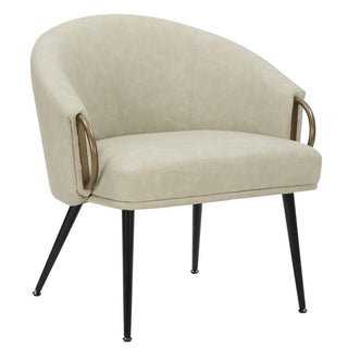 Barrel Chair, Ivory Faux Leather with Metal Frame