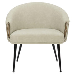 Barrel Chair, Ivory Faux Leather with Metal Frame