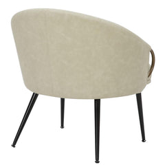 Barrel Chair, Ivory Faux Leather with Metal Frame