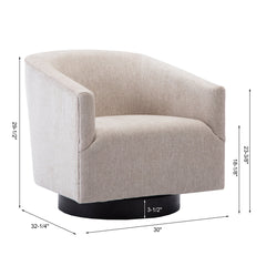 Barrel Chair, Oatmeal Tweed Polyester with Black Swivel Base
