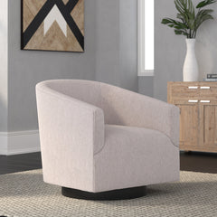 Barrel Chair, Oatmeal Tweed Polyester with Black Swivel Base