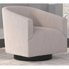 Barrel Chair, Oatmeal Tweed Polyester with Black Swivel Base