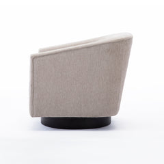 Barrel Chair, Oatmeal Tweed Polyester with Black Swivel Base