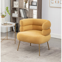 Barrel Chair, Polyester Upholstery with Gold Metal Legs
