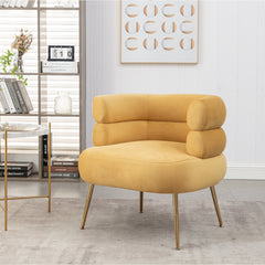 Barrel Chair, Polyester Upholstery with Gold Metal Legs