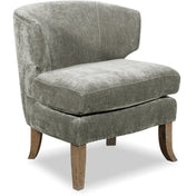 Barrel Chair, Smoke Gray Velvet, Brown Wood Legs
