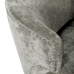 Barrel Chair, Smoke Gray Velvet, Brown Wood Legs