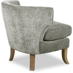 Barrel Chair, Smoke Gray Velvet, Brown Wood Legs