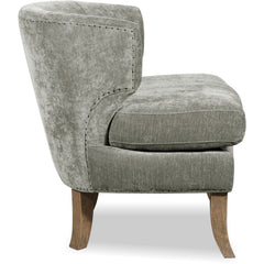 Barrel Chair, Smoke Gray Velvet, Brown Wood Legs