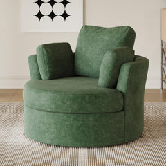 Barrel Chair, Swivel, Green Polyester, Black Legs