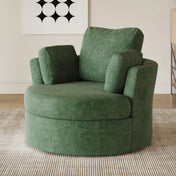 Barrel Chair, Swivel, Green Polyester, Black Legs