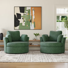 Barrel Chair, Swivel, Green Polyester, Black Legs