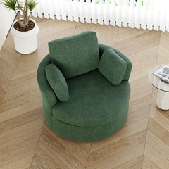 Barrel Chair, Swivel, Green Polyester, Black Legs
