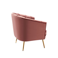Barrel Chair, Velvet Upholstery with Gold Legs