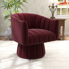 Barrel Chair with 360-Degree Swivel in Red Velvet